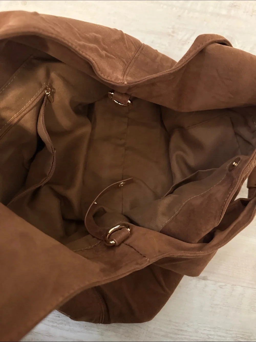 Suede Hobo Bag - Brown